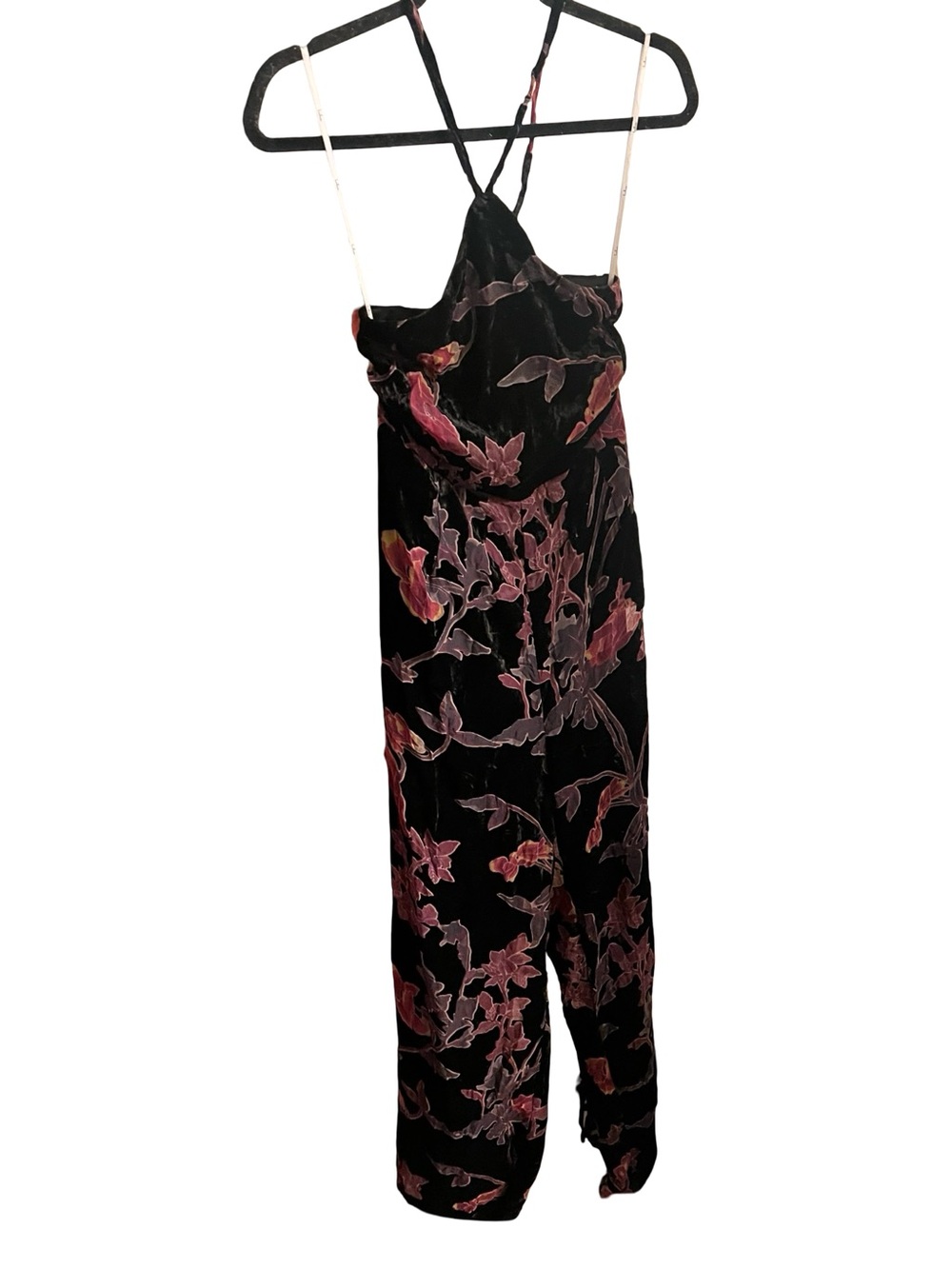 Lulu's Black Velvet Floral Burnout Wide-Leg Jumpsuit with Rose Print XL - Picture 4 of 7